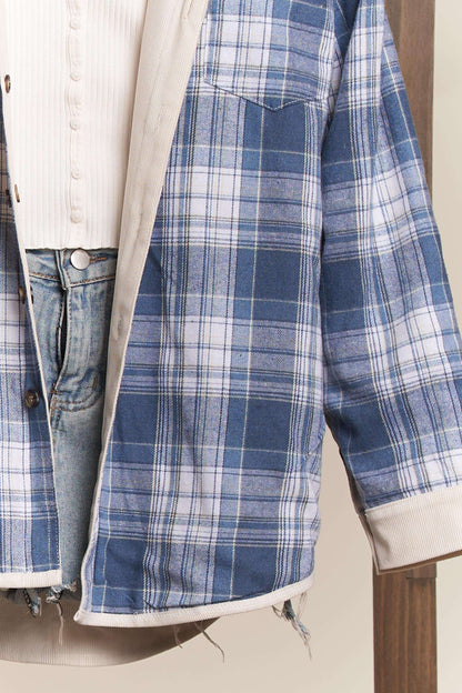 Reversible Corduroy and Plaid Button Down Shirt Jacket