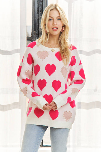 PEARL ACCENT HEART SWEATER