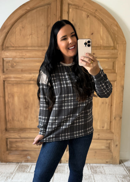 PLAID RIBBED DREAMS TOP