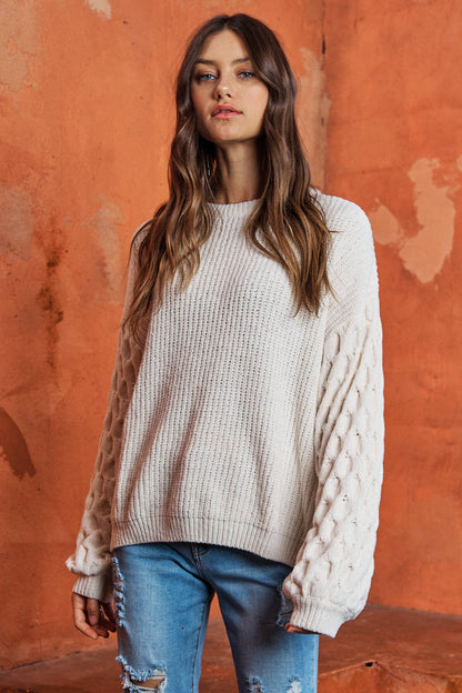 PUFF SLEEVE BUTTERY SOFT SWEATER- PLUS SIZE