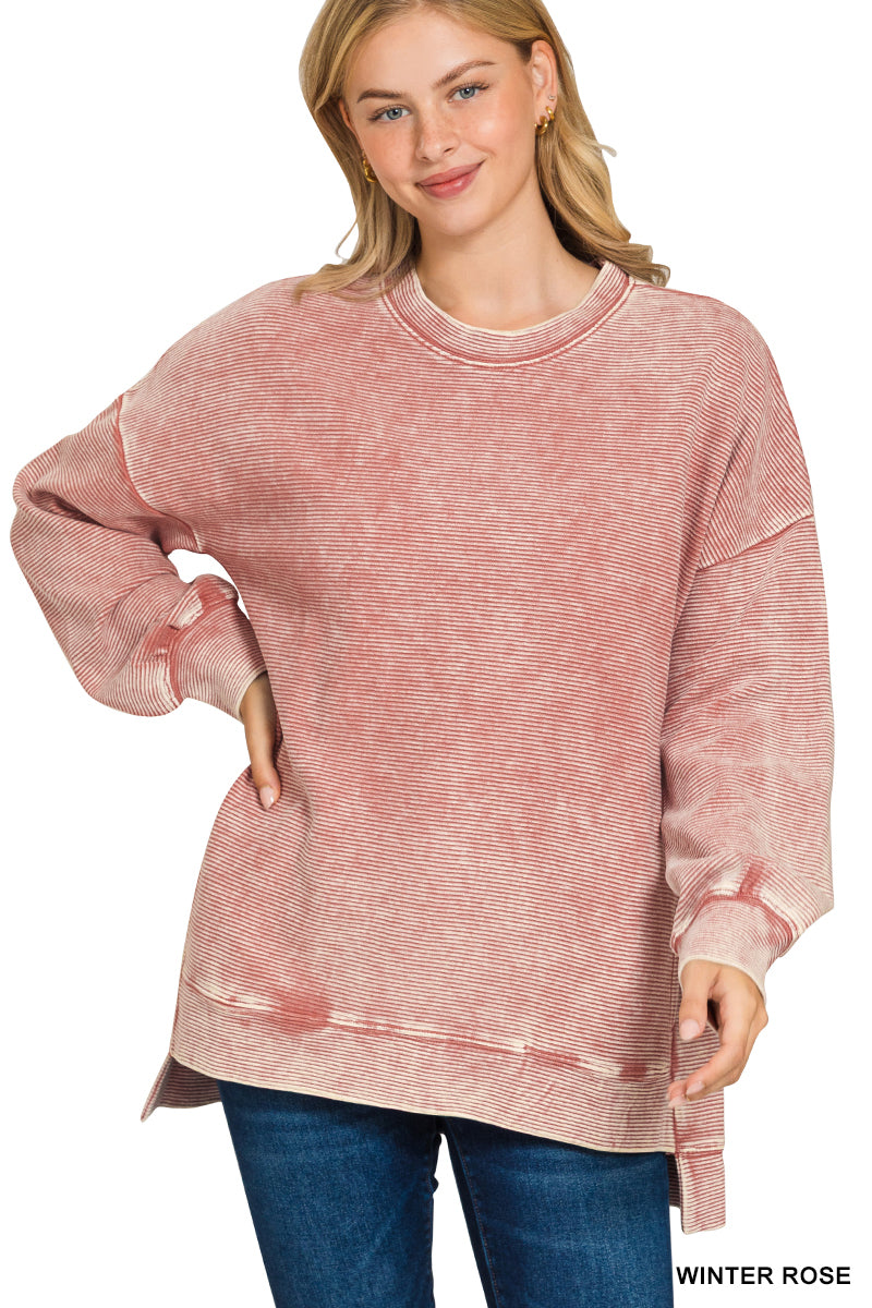 ACID WASHED DOUBLE RIBBED HI-LOW PULLOVERS*Multiple Colors