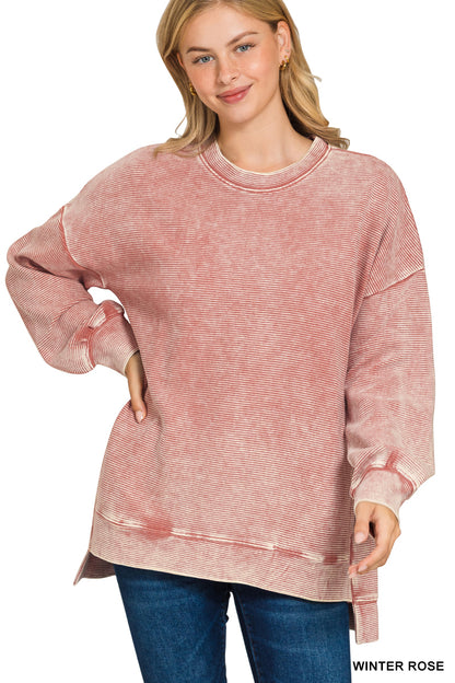 ACID WASHED DOUBLE RIBBED HI-LOW PULLOVERS*Multiple Colors