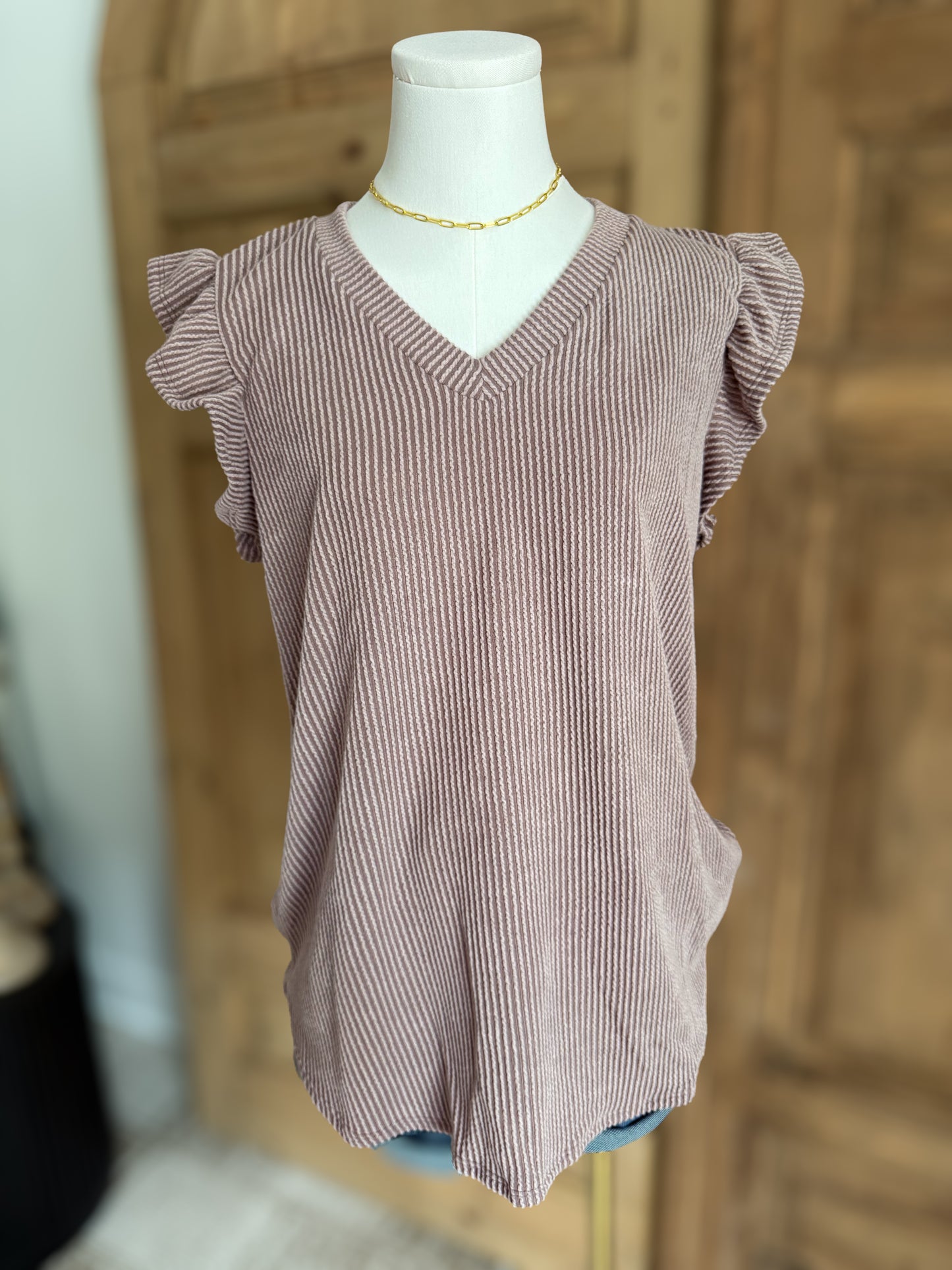 CORDED DREAMS RUFFLE SLEEVE TOP