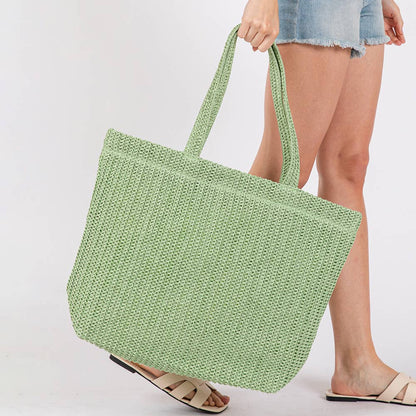 SOLID CROCHET STRAW TOTE BAG (MULTIPLE COLORS)