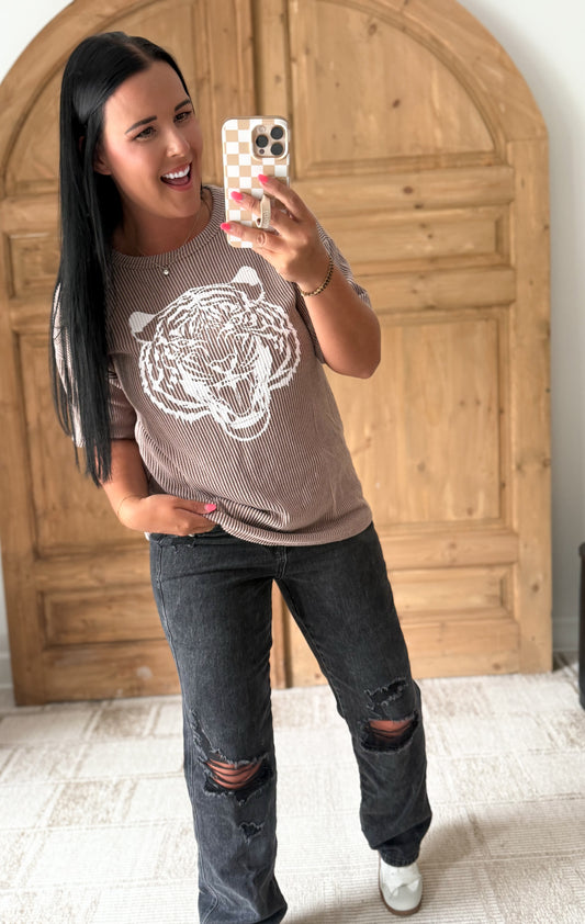 TIGER RIBBED TOP-MOCHA