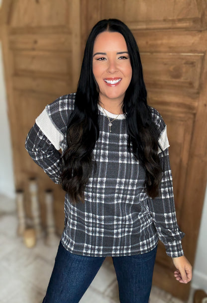 PLAID RIBBED DREAMS TOP