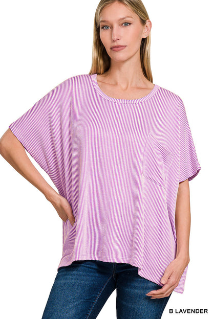 ZENANA CORDED RIB OVERSIZED SHORT SLEEVE TOP (**MULTIPLE COLORS)