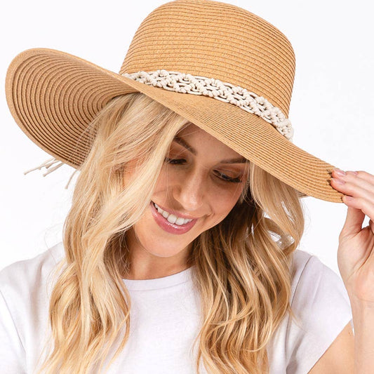 BRAIDED STRAP STRAW SUN HAT (MULTIPLE COLORS)
