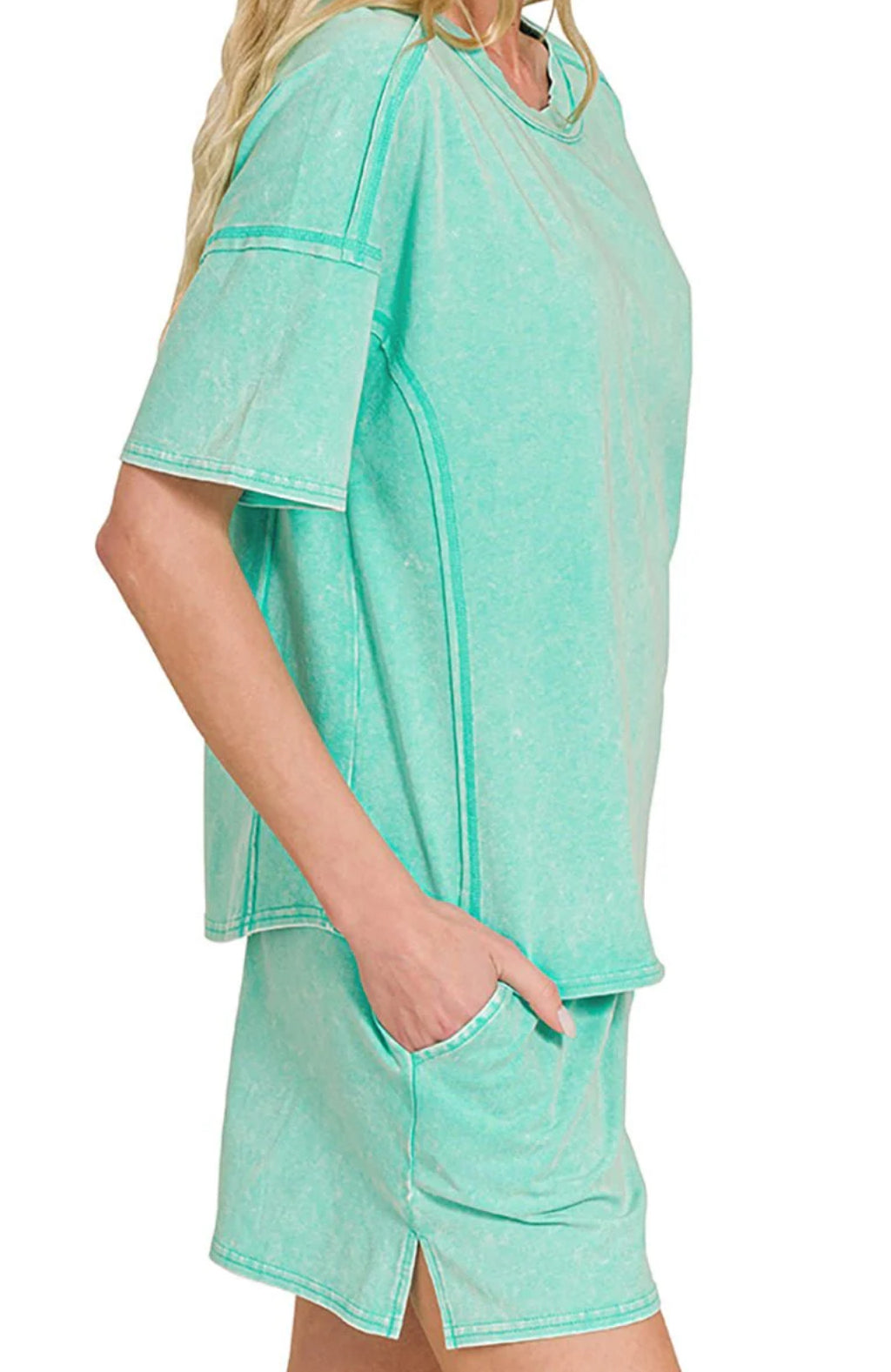 ZENANA ACID WASHED SHORT SLEEVE TEE & SHORTS SET *Multiple Colors