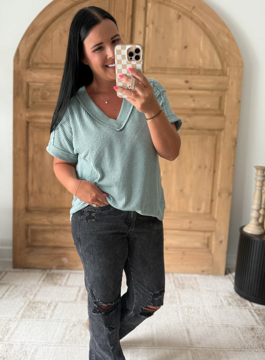 DANI SOFT RIBBED TOP-Denim Blue