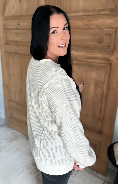 MY COMFORT WAFFLE SOFT OVERSIZED PULLOVER- *Cream
