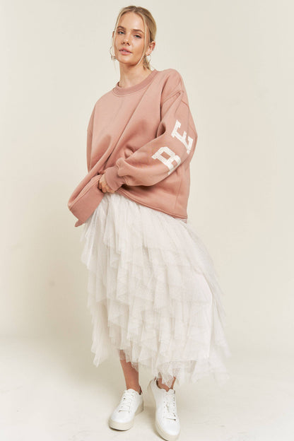 BE YOUR SELF SWEATSHIRT- DUSTY MAUVE CAMEL