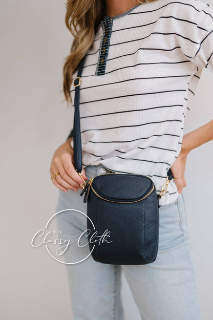 CORRINE CROSSBODY BAG- NAVY WHITE ZIG ZAG STRIPE