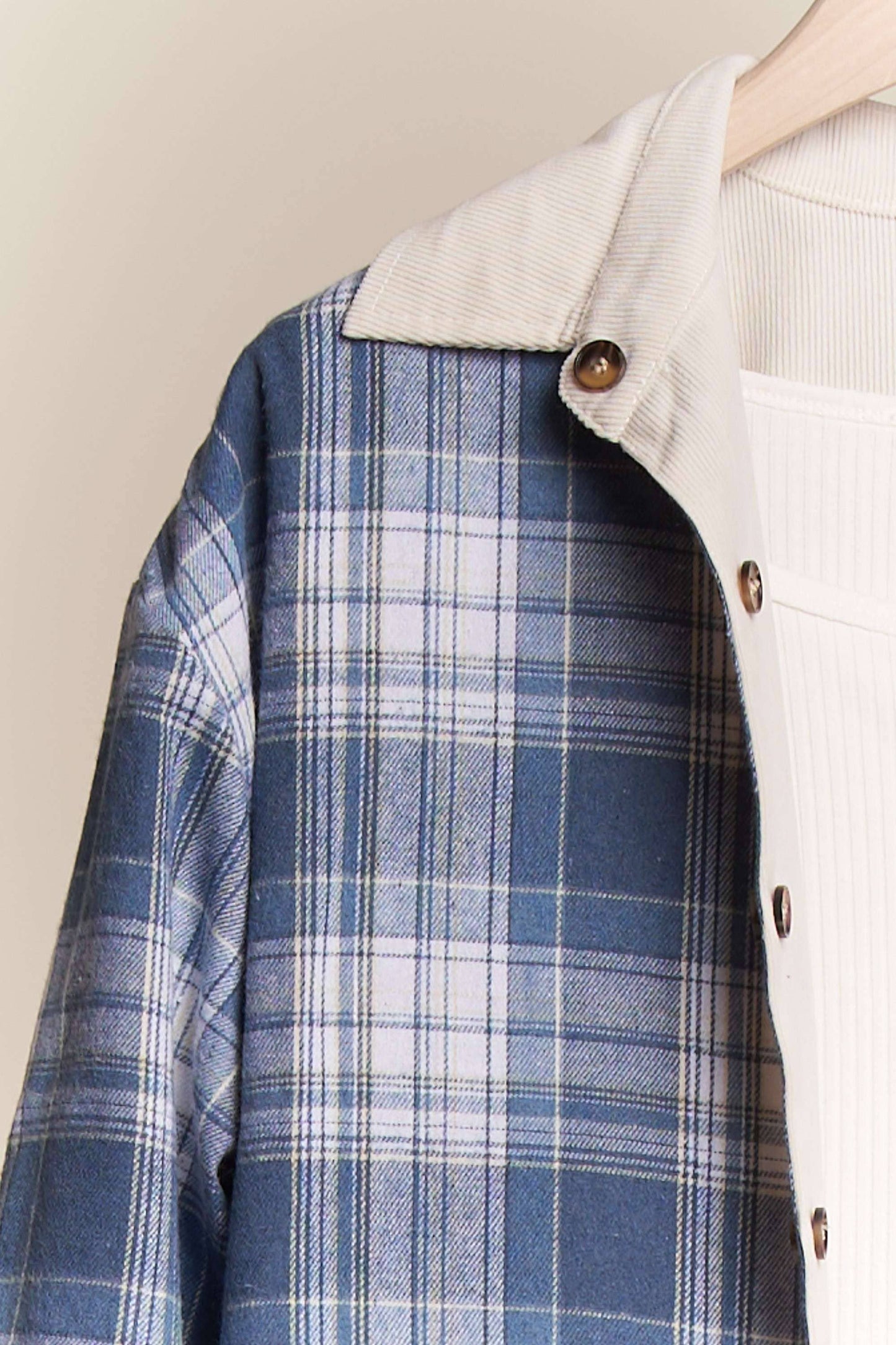 Reversible Corduroy and Plaid Button Down Shirt Jacket