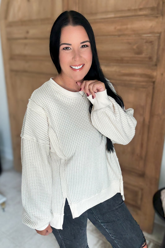 MY COMFORT WAFFLE SOFT OVERSIZED PULLOVER- *Cream
