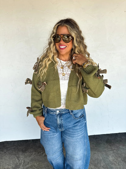 PREORDER- SLOANE BOW KNIT CAMO CARDIGAN-*More Colors