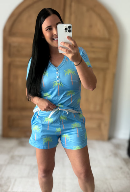 SHIRLEY STONE INSANELY SOFT PAJAMA SHORTS SET-PALM TREE