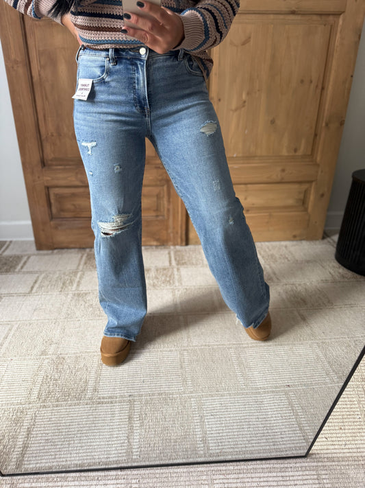 RISEN Tummy Control Mid Rise Fit Wide Jeans
