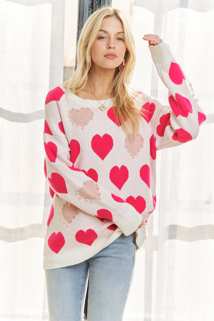 PEARL ACCENT HEART SWEATER