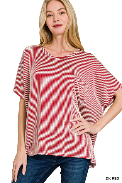 ZENANA CORDED RIB OVERSIZED SHORT SLEEVE TOP (**MULTIPLE COLORS)