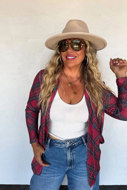 PREORDER- PLAID LOLA CARDIGAN-Red