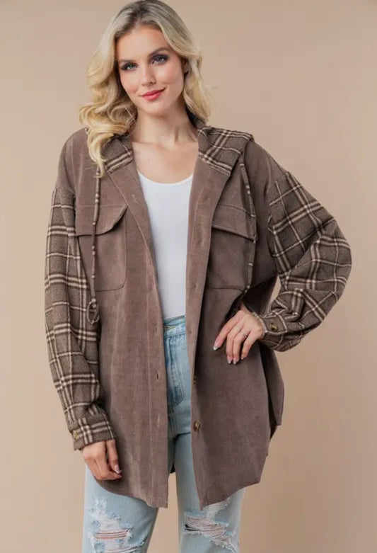 SOFT PLAID ESPRESSO SHACKET