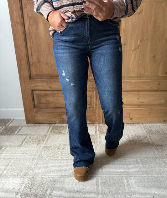 RISEN Full Size Distressed Mid Rise Flare Jeans Plus Size