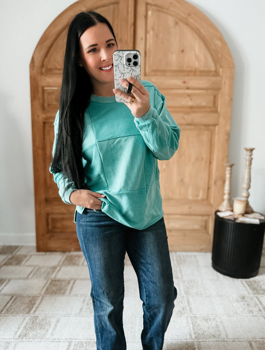 TERRY MIX OVERSIZED TOP AQUA