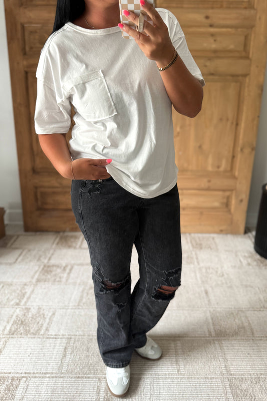 MINERAL WASHED POCKET TOP-White