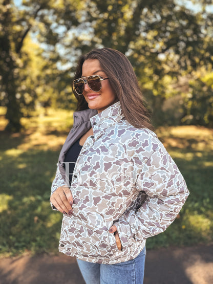 Pre Order BIRDIE Reversible Puffer Jacket in Duck Camo