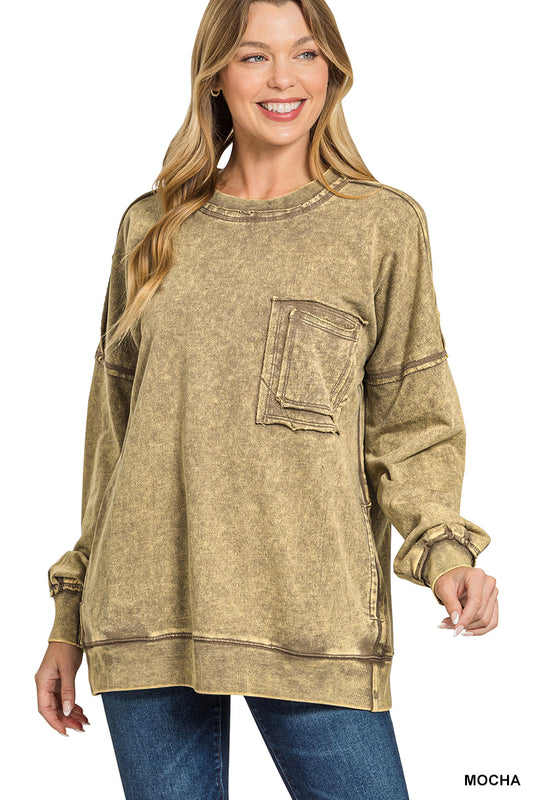 ** BEST SELLING OVERSIZED SOFT FRENCH TERRY ACID WASH POCKET PULLOVERS**More Colors