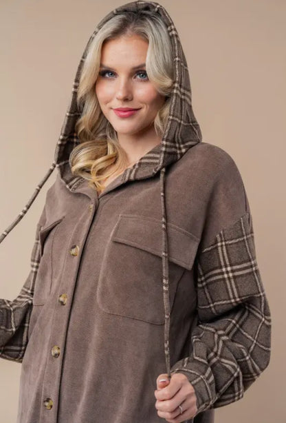 SOFT PLAID ESPRESSO SHACKET