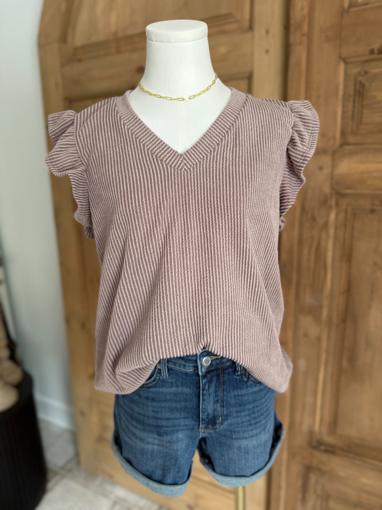 CORDED DREAMS RUFFLE SLEEVE TOP