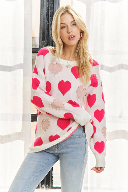 PEARL ACCENT HEART SWEATER