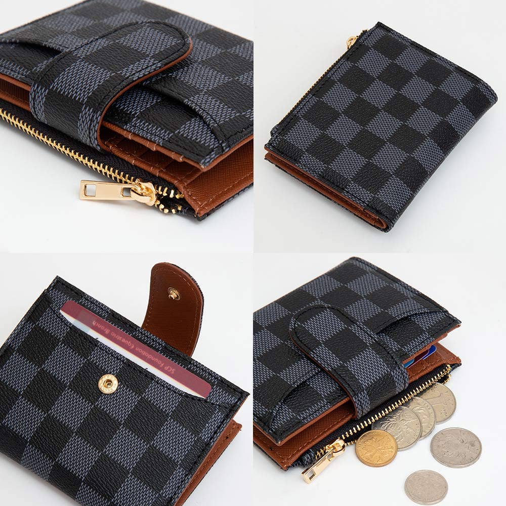 FAUX LEATHER CHECKERED FOLD WALLET (MULTIPLE COLORS)