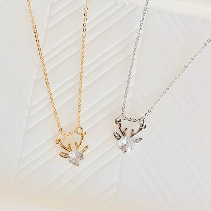 REINDEER NECKLACE | holiday pendant necklace | Christmas: SILVER (PLATINUM)