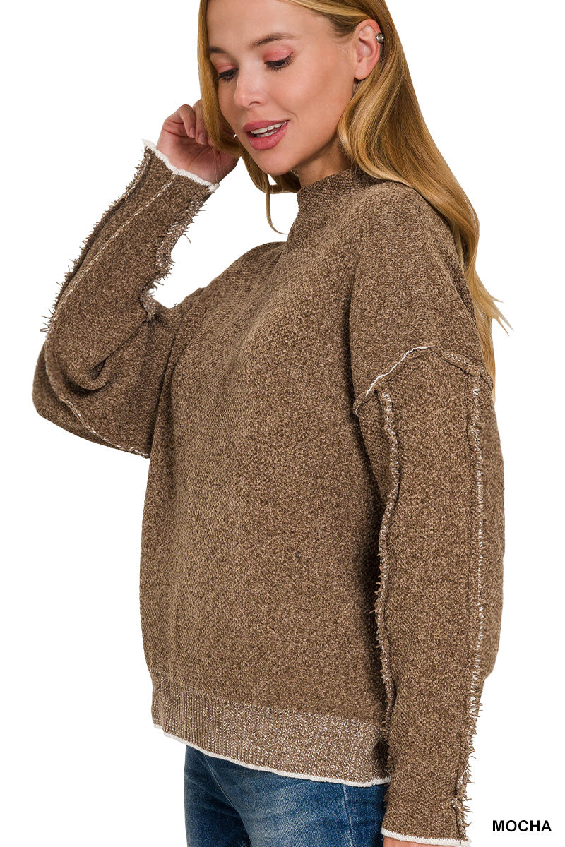 OVERSIZED MOCKNECK RAW SEAM CHENILLE SWEATER*Multiple Colors