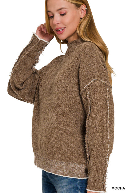 OVERSIZED MOCKNECK RAW SEAM CHENILLE SWEATER*Multiple Colors