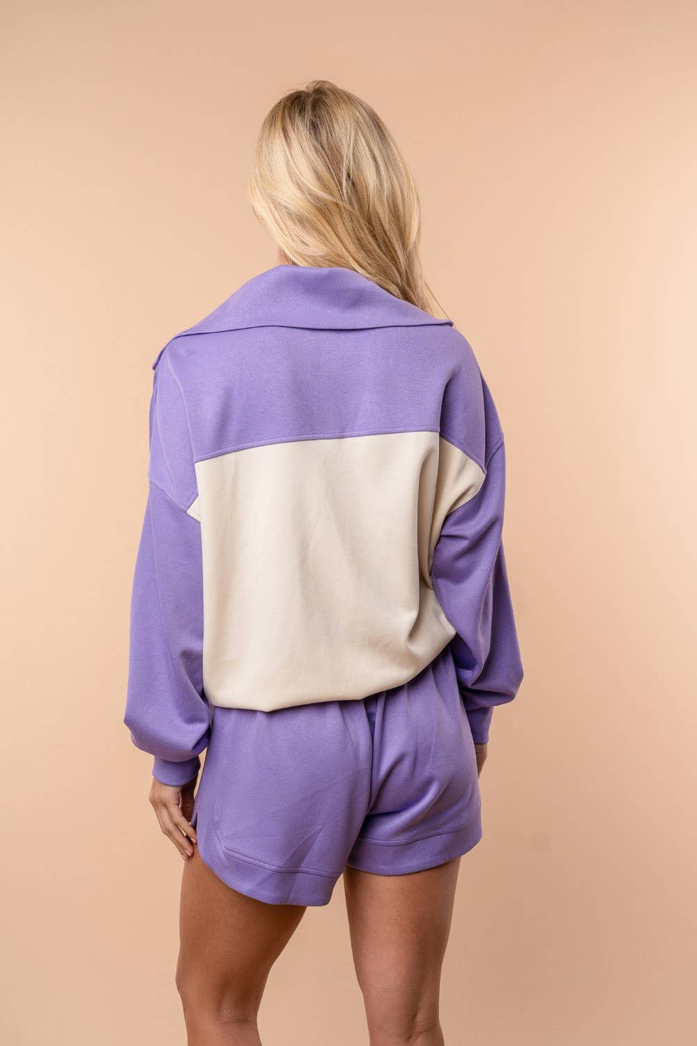 LONG SLEEVE COLOR BLOCK POCKETED LAVENDER KINT PULLOVER