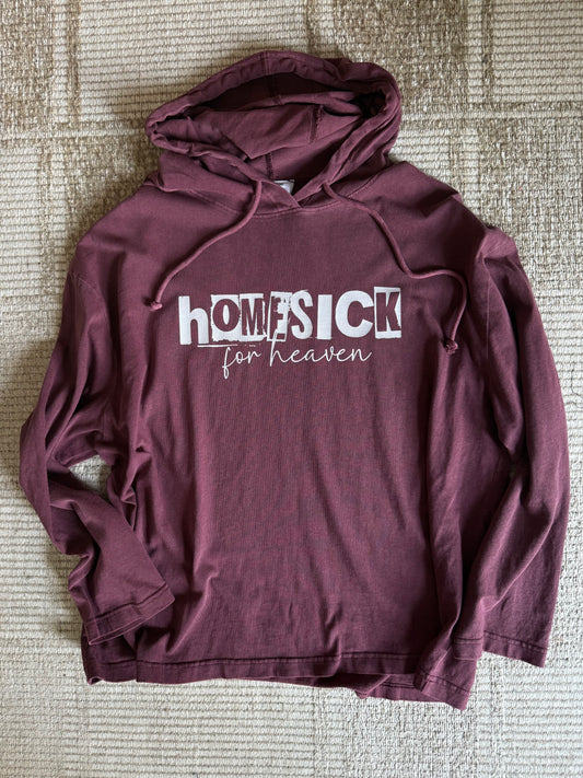HOMESICK FOR HEAVEN OVERSIZED HOODED VINTAGE WASHED LONG SLEEVE TOP- CABERNET