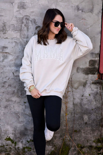 NEUTRAL CHECKERED MAMA SWEATSHIRT