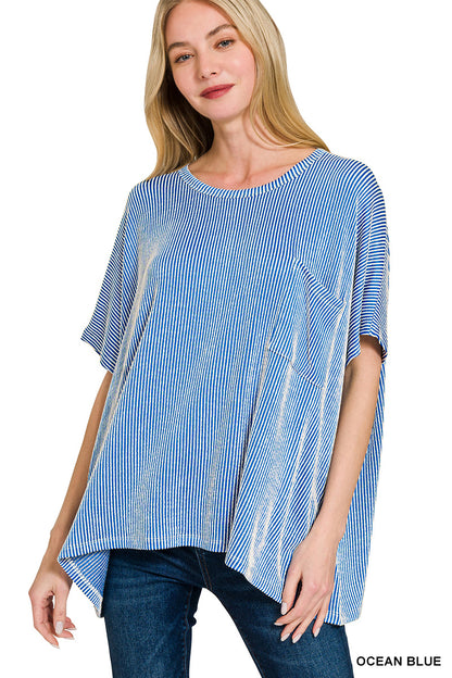 ZENANA CORDED RIB OVERSIZED SHORT SLEEVE TOP (**MULTIPLE COLORS)
