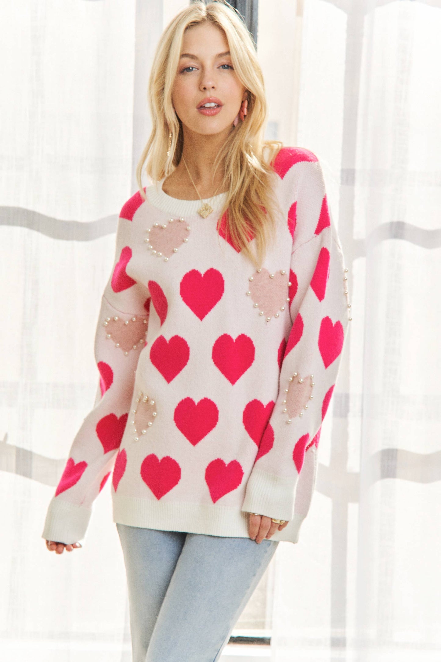 PEARL ACCENT HEART SWEATER