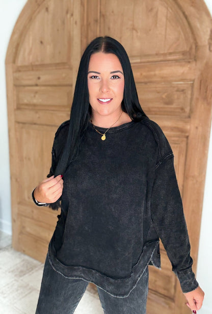 MINERAL WASHED ELBOW PATCHED CONTRAST TOPS- *Multiple Colors