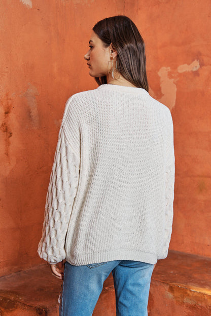 PUFF SLEEVE BUTTERY SOFT SWEATER- PLUS SIZE