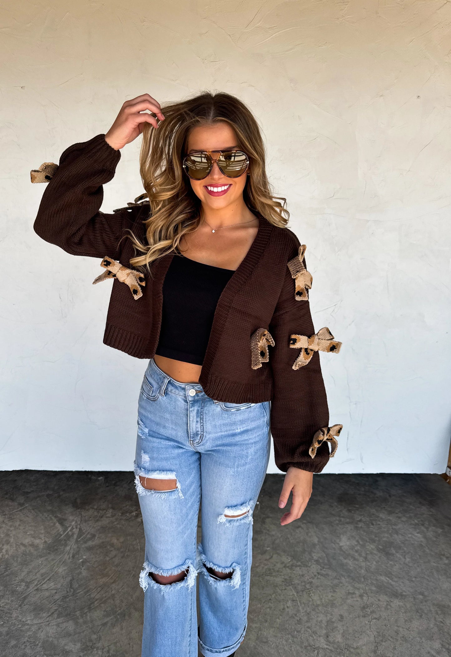 PREORDER- SLOANE BOW KNIT CAMO CARDIGAN-*More Colors
