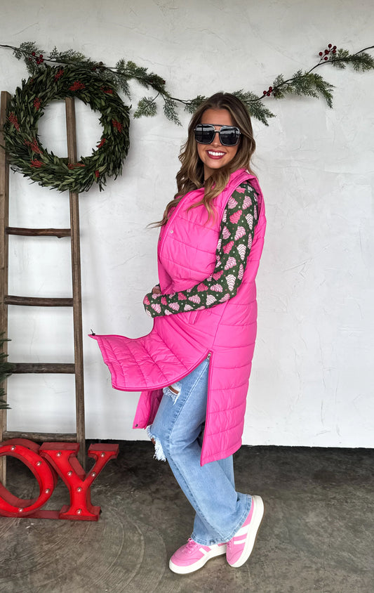 PREORDER- KENDALL LONG PUFFER VEST*Pink