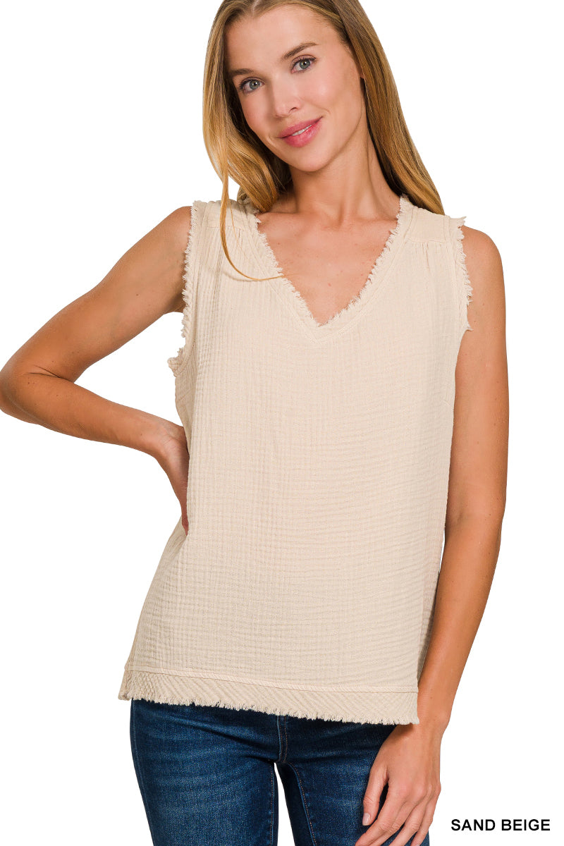 ZENANA DOUBLE GAUZE KNIT TANK *Multiple colors