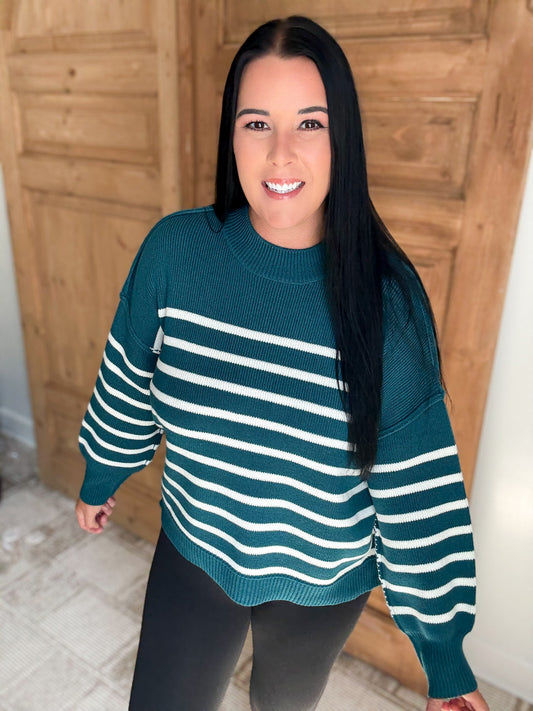 MONICA OVERSIZED EXPOSED SEAM SWEATER- TEAL