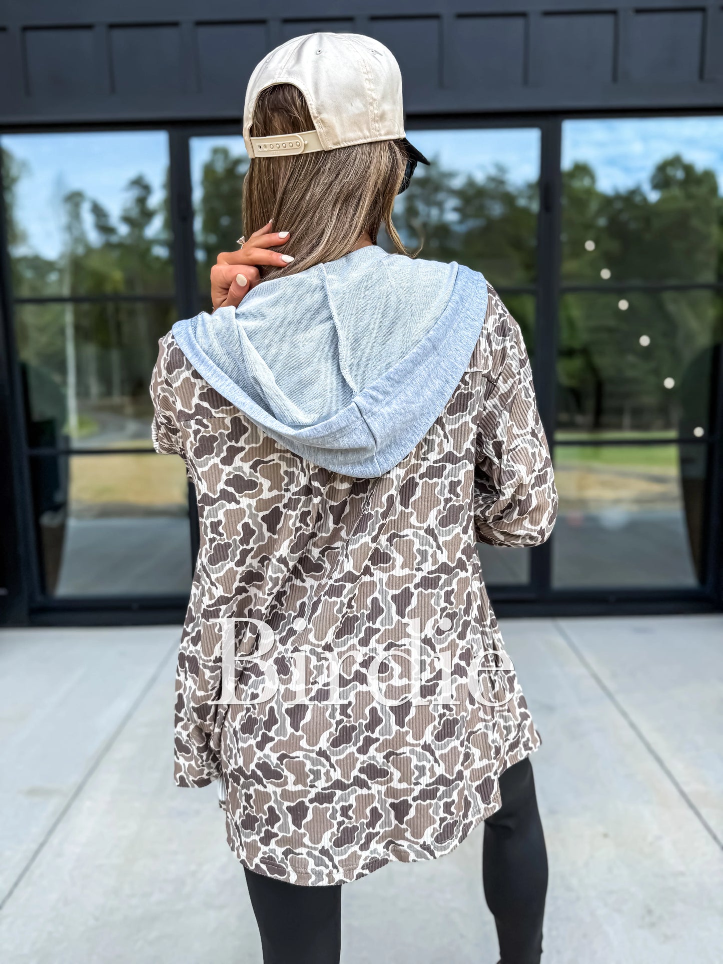 BIRDIE PREORDER Ribbed Shacket with Gray Hood in Duck Camo